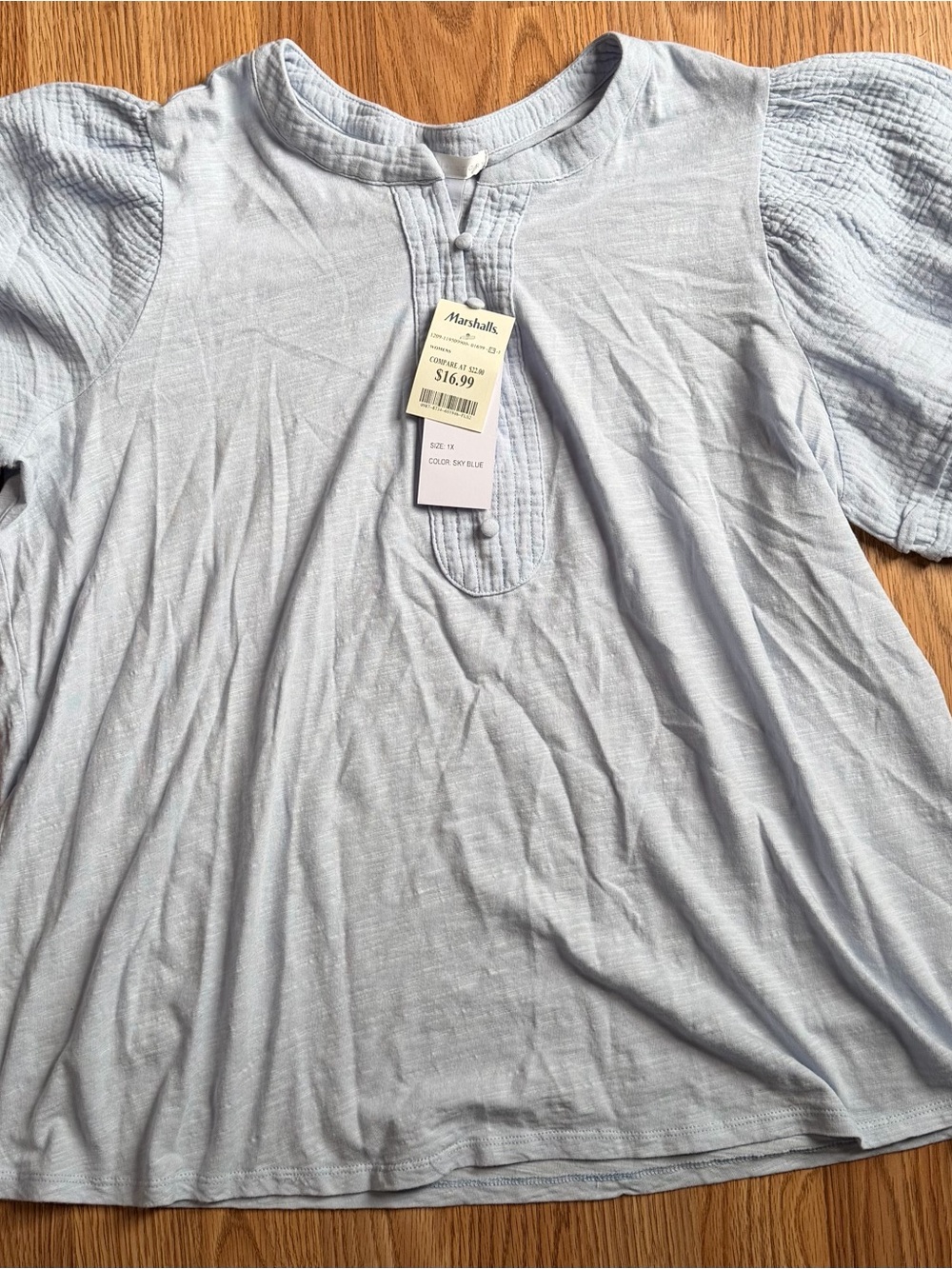 Marshalls Light Blue Short Sleeve Henley Tee